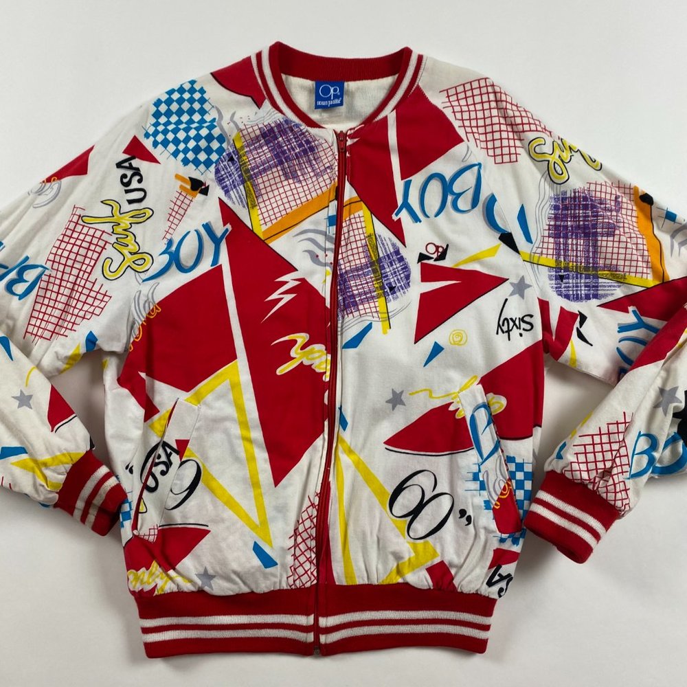 Vintage 80s 90s Ocean Pacific OP All Over Print Jacket Mens Medium Surf Bad Boy